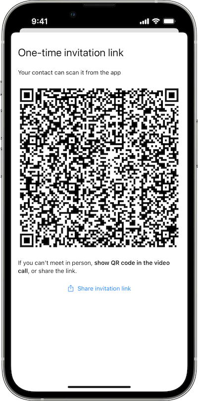 mobile app: show QR code to add contact